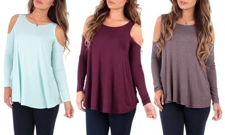 Women's Soft Draped Cold-Shoulder Tunic Top