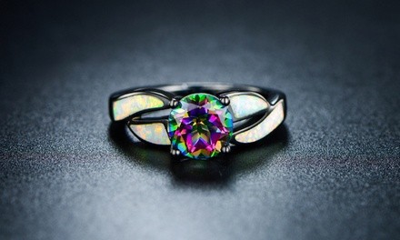 Genuine Topaz and Fiery White Opal Ring   