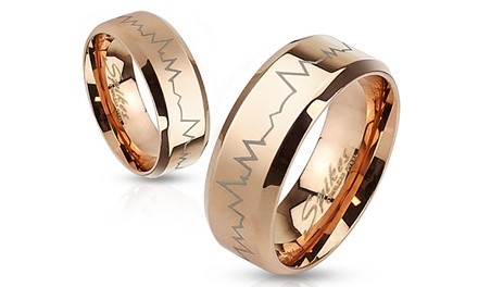 Heartbeat Laser Etched Stainless Steel Rose Gold IP Band Ring