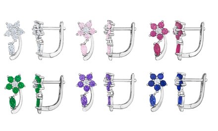  Kids' Cubic Zirconia Flower Huggie Earrings in 14K White Gold-Plating   