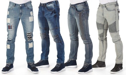 RawX Men's Moto-Style Stretch Denim Jeans