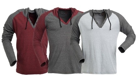 Finest Quality Group Men's Two-Tone V-Neck Pullover Henley Hoodie 