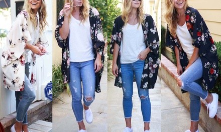 Reflection Women's Floral-Print Kimono Cardigan. Plus Sizes Available.