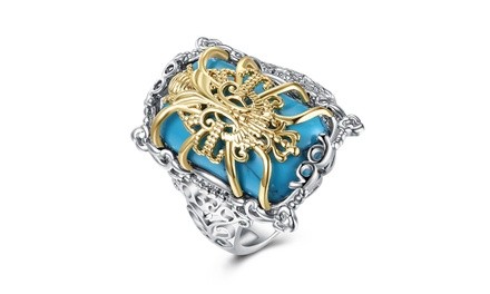 18K Gold Plated Turquoise Filigree Statement Ring