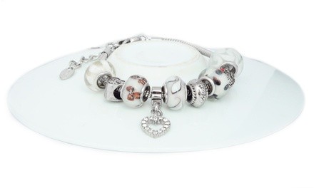 Elements of Love Crystallized Heart Charm Murano Bead Bracelet made with Swarovski Elements