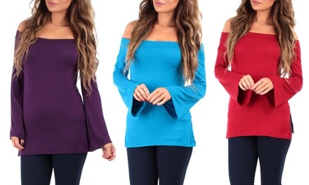 Women's Open-Shoulder Tunic with Bell Sleeves