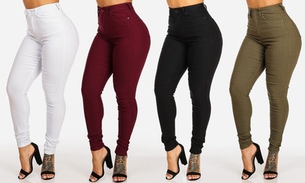 Women's Classic High-Waisted One-Button Colored Skinny Jeans