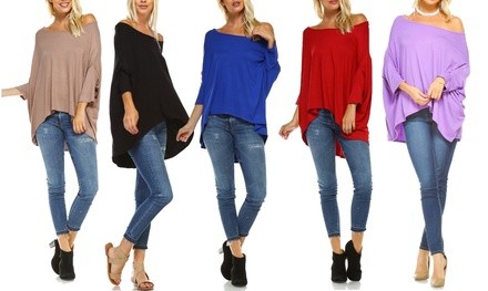 Isaac Liev Women's Oversized Off Shoulder Top. Plus Sizes Available. 