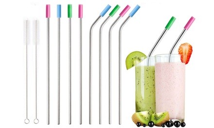 Stainless Steel Extra Wide Drinking Straws with Colored Silicone Tops