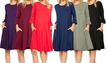 Acting Pro Women's Quarter Sleeves Dress with Pockets. Plus Sizes Available.