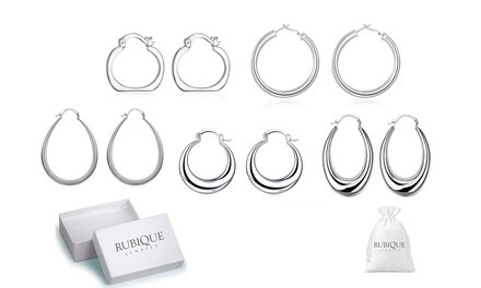 Hoop Earring Set in 18K White Gold Plated by Rubique Jewelry (5 Pairs)