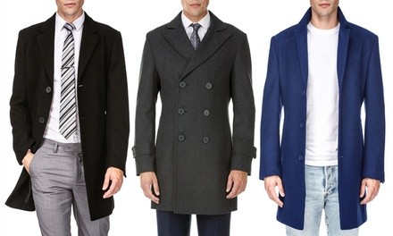 Braveman Men's Single or Double Breasted Wool Blend Coat (S-3XL)