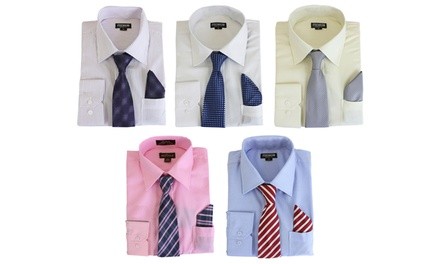 Men's Solid & Striped Long Sleeve Dress Shirt with Mystery Tie