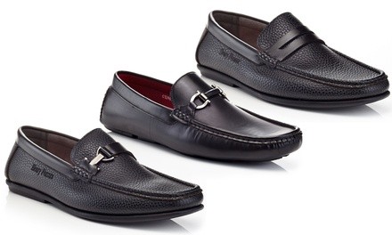 Henry Ferrera Men's Slip-On Black Casual Driver Loafers