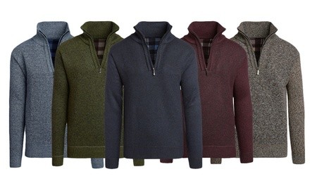 Alta Men's Fleece-Lined Casual Half-Zip Mock-Neck Sweater
