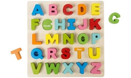 Hey! Play! Wooden Alphabet or Number Puzzle Board