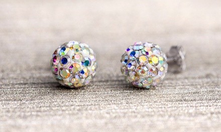 Lesa Michele Multi-Colored Ball Stud Earrings With Swarovski Crystals in Silver