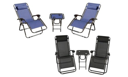 Zero Gravity Chairs and Folding Table with Cup Holder Set (3-Piece)