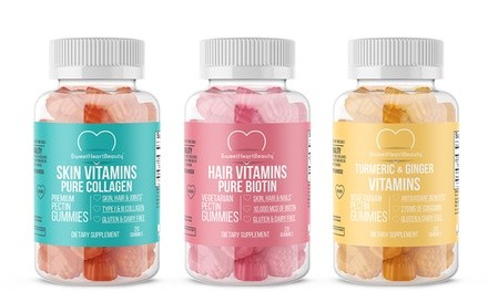 Premium Biotin, Collagen, or Tumeric and Ginger Gummies Dietary Supplement (1- or 3-Pack)