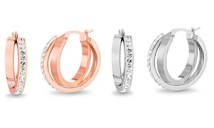 Clearance: Lesa Michele Polished Crystal Twist Hoop Earrings Made with Swarovski Elements