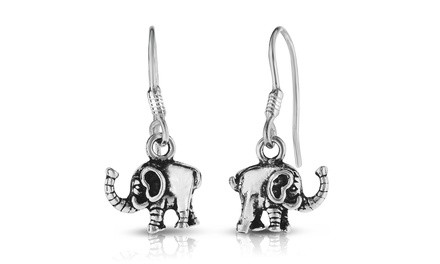 Elephant Drop Earrings in Sterling Silver by Verona