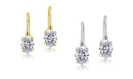 2.00 CTTW Oval Cut Leverback Earrings Made with Swarovski Crystals by Mina Bloom