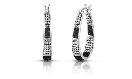 Black And White Swarovski Elements Crystal Hoops in 18k White Gold