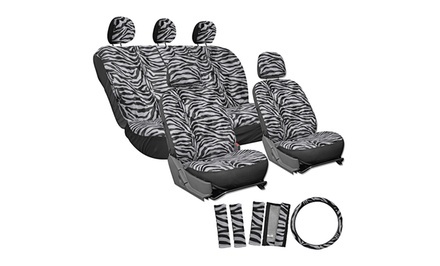 Zebra-Stripe Velour Car Seat Cover Set (17-Piece)