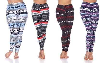 Women's Fair Isle Printed Winter Leggings. Plus Sizes Availble. 