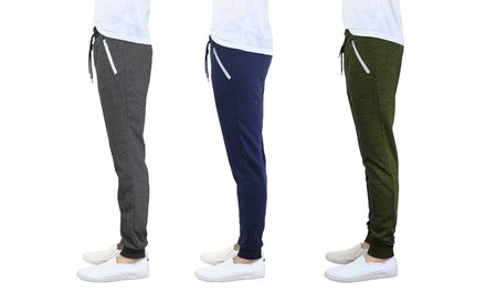 Galaxy by Harvic Men's French-Terry Slim Fit Joggers with Zipper Pockets (3-Pack)