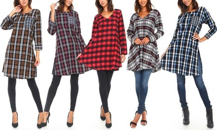 Women's Cotton Plaid Tunic. Plus Sizes Available.  