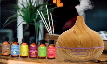 Ultrasonic Aromatherapy Oil Diffuser with Essential Oils Set (7-Pack)