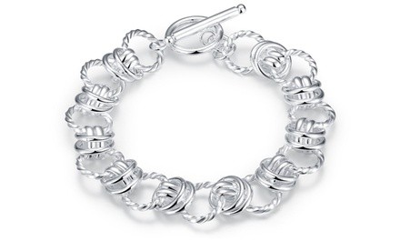 Mesh Cable Wire Toggle Clasp Bracelet in Silver Plating