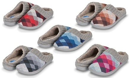 Floopi Women's Indoor Outdoor Argyle-Knit Fur-Lined Ribbed Hand-Knit Collar Slippers with Memory Foam